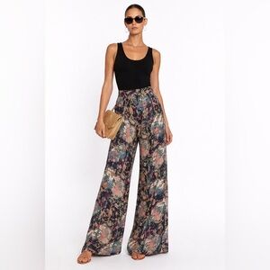 ZARA High-Waisted Palazzo Pants  tall Medium Floral Print Wide Leg